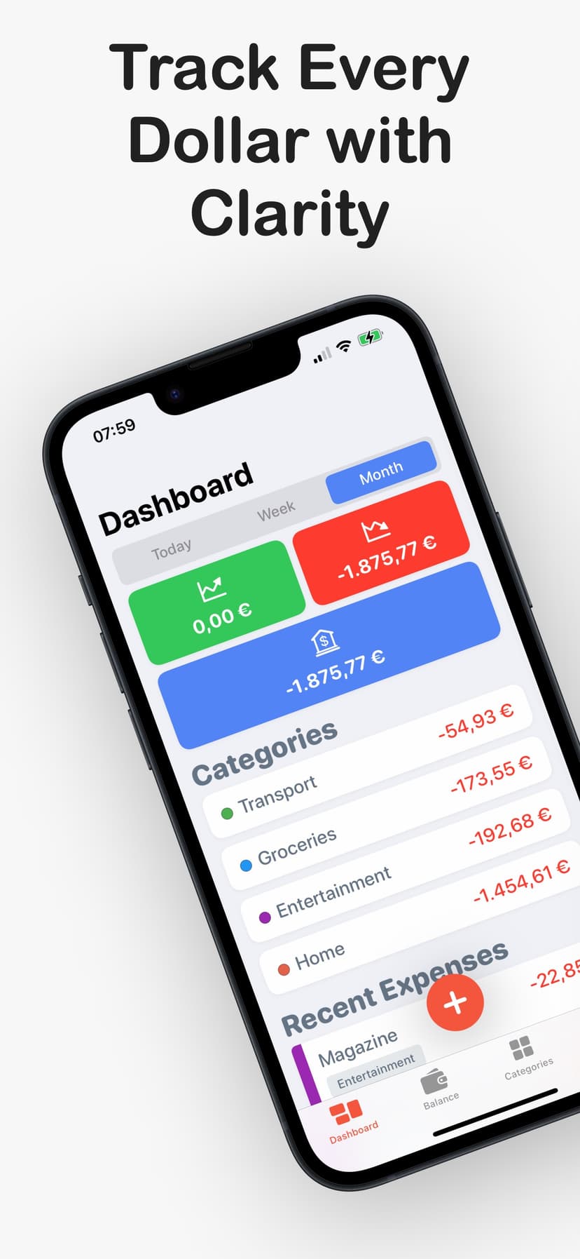 Expenses app expense logging and categorization interface