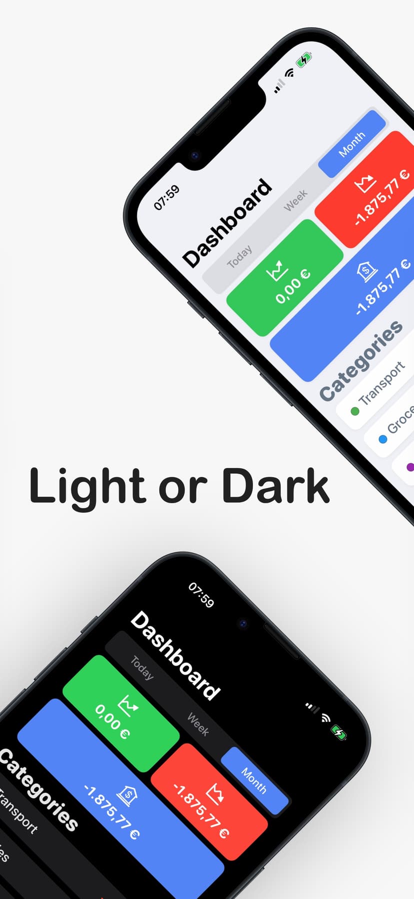 Expenses app dark mode interface